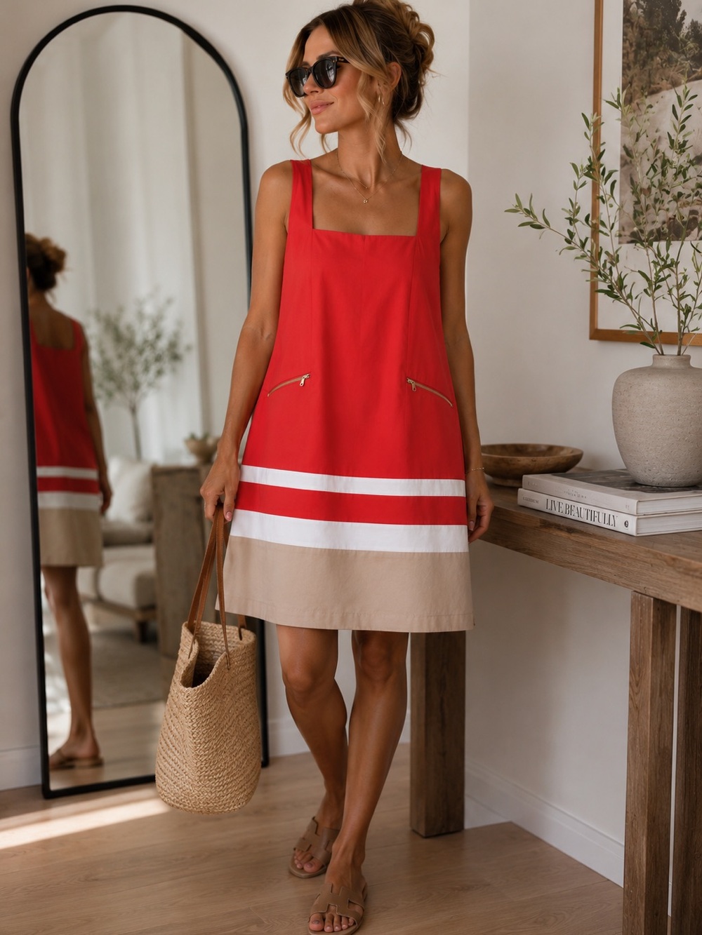 Ralph Lauren NWT A-Line Colorblock Dress Size 18 Gold Zip Pockets Preppy Vibes
